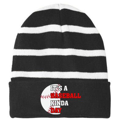 It's A Baseball Kinda Day Baseball Gift Striped Beanie with Solid Band