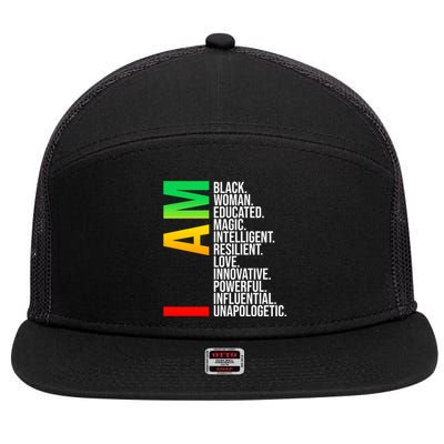 I Am Black Educated Melanin I Am Black History Meaningful Gift 7 Panel Mesh Trucker Snapback Hat