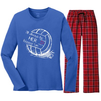 Ill Always Be Her Biggest Fan Volleyball Proud Mom Dad Meaningful Gift Women's Long Sleeve Flannel Pajama Set 