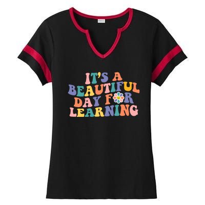 It's A Beautiful Day For Learning Back To School Retro Ladies Halftime Notch Neck Tee