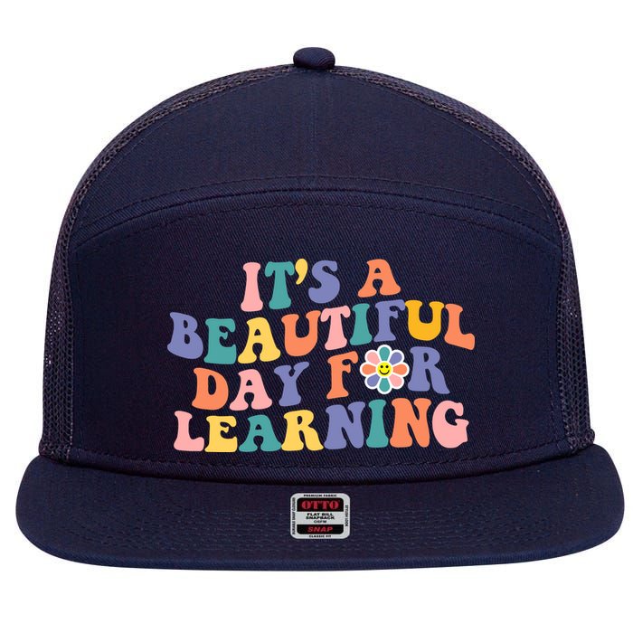 It's A Beautiful Day For Learning Back To School Retro 7 Panel Mesh Trucker Snapback Hat