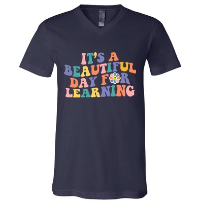 It's A Beautiful Day For Learning Back To School Retro V-Neck T-Shirt