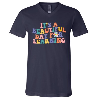 It's A Beautiful Day For Learning Back To School Retro V-Neck T-Shirt