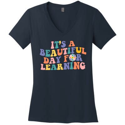 It's A Beautiful Day For Learning Back To School Retro Women's V-Neck T-Shirt