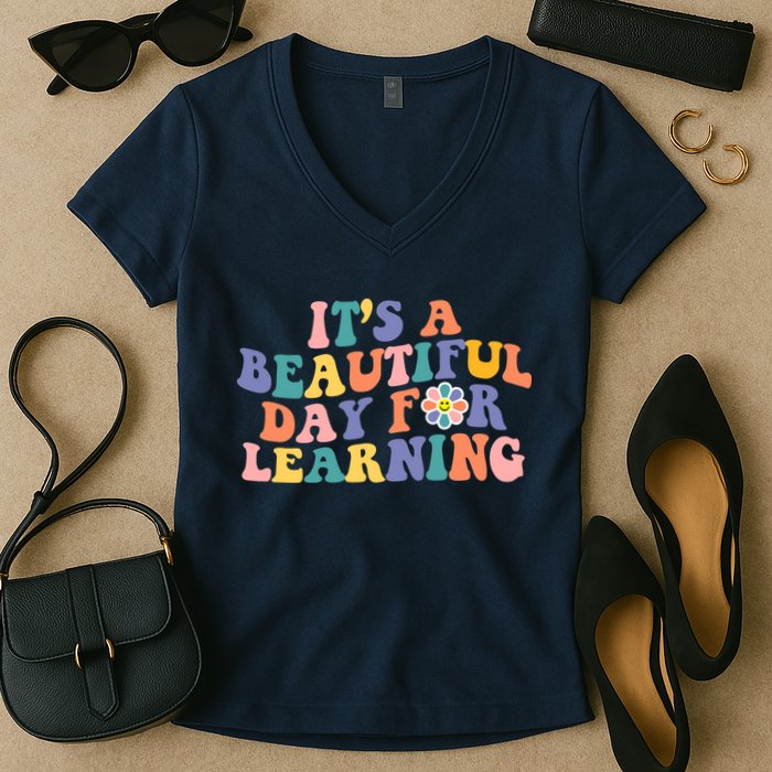 It's A Beautiful Day For Learning Back To School Retro Women's V-Neck T-Shirt