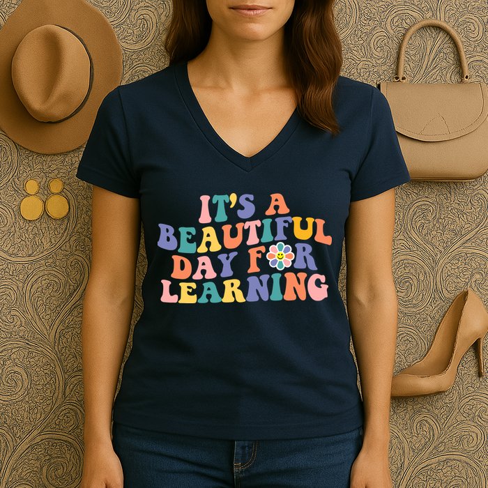 It's A Beautiful Day For Learning Back To School Retro Women's V-Neck T-Shirt