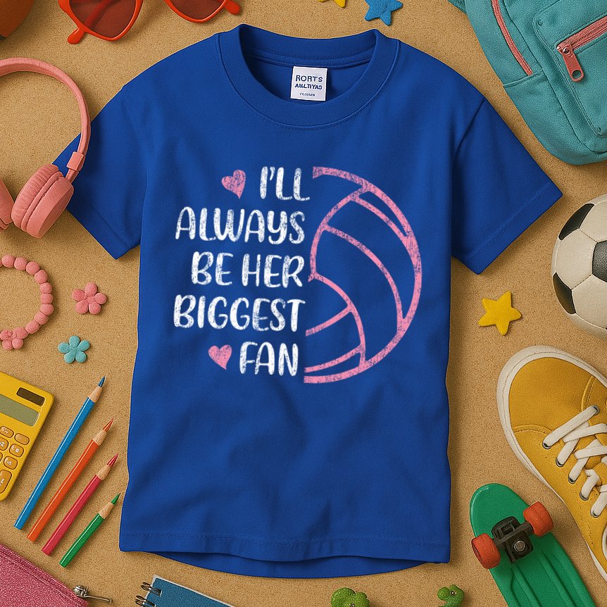 I'll Always Be Her Biggest Fan Volleyball Mom Volleyball Dad Cute Gift Kids T-Shirt