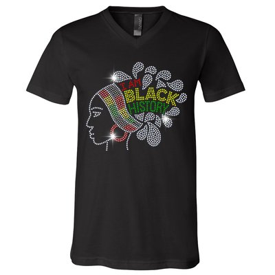I Am Black History Month Woman Black Girl Magic Bling V-Neck T-Shirt