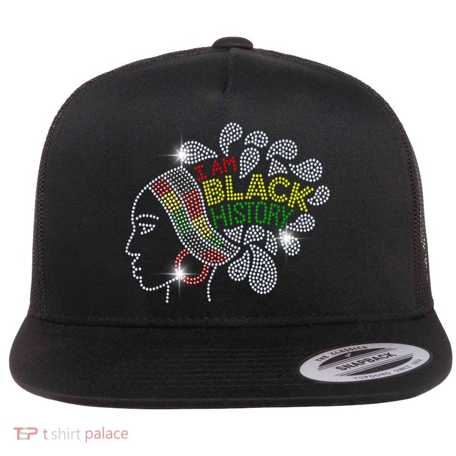 I Am Black History Month Woman Black Girl Magic Bling Flatbill Hat