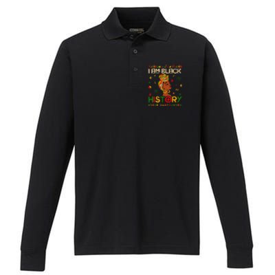 I Am Black African American History Month Performance Long Sleeve Polo