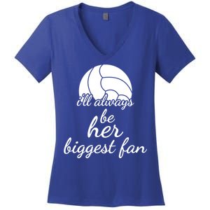 I'll Always Be Her Biggest Fan Gift Volleyball Mom Or Dad Gift Women's V-Neck T-Shirt