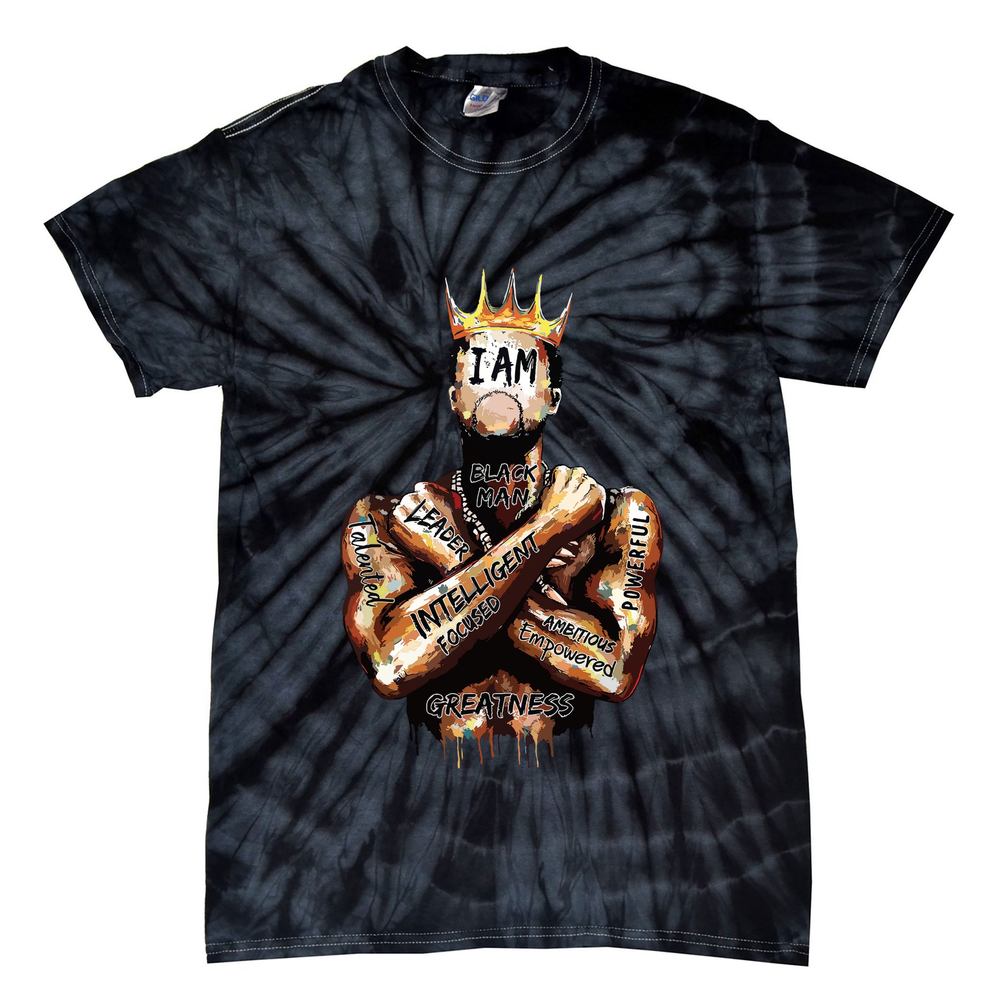 I Am Black Man King Powerful Dad Afro Melanin Black History Tie-Dye T-Shirt