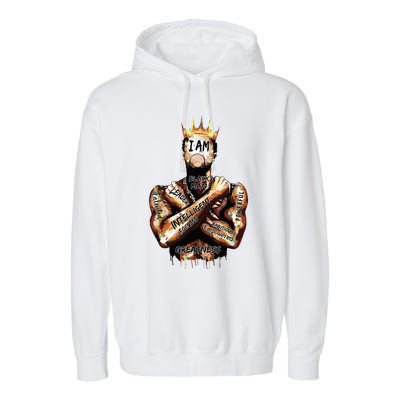 I Am Black Man King Powerful Dad Afro Melanin Black History Garment-Dyed Fleece Hoodie