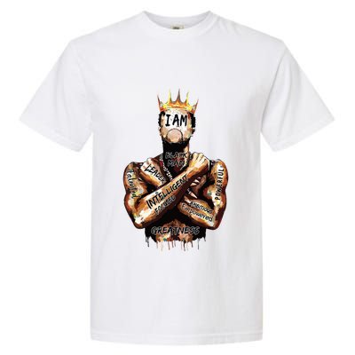 I Am Black Man King Powerful Dad Afro Melanin Black History Garment-Dyed Heavyweight T-Shirt