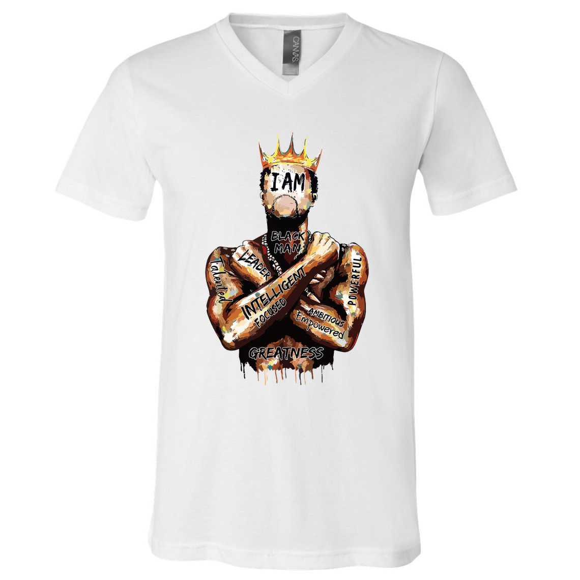 I Am Black Man King Powerful Dad Afro Melanin Black History V-Neck T-Shirt