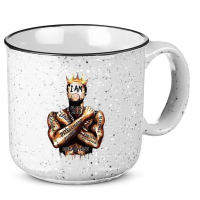 I Am Black Man King Powerful Dad Afro Melanin Black History 15oz Campfire Ceramic Mug