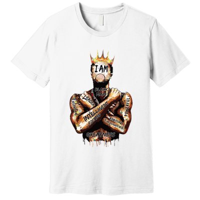 I Am Black Man King Powerful Dad Afro Melanin Black History Premium T-Shirt