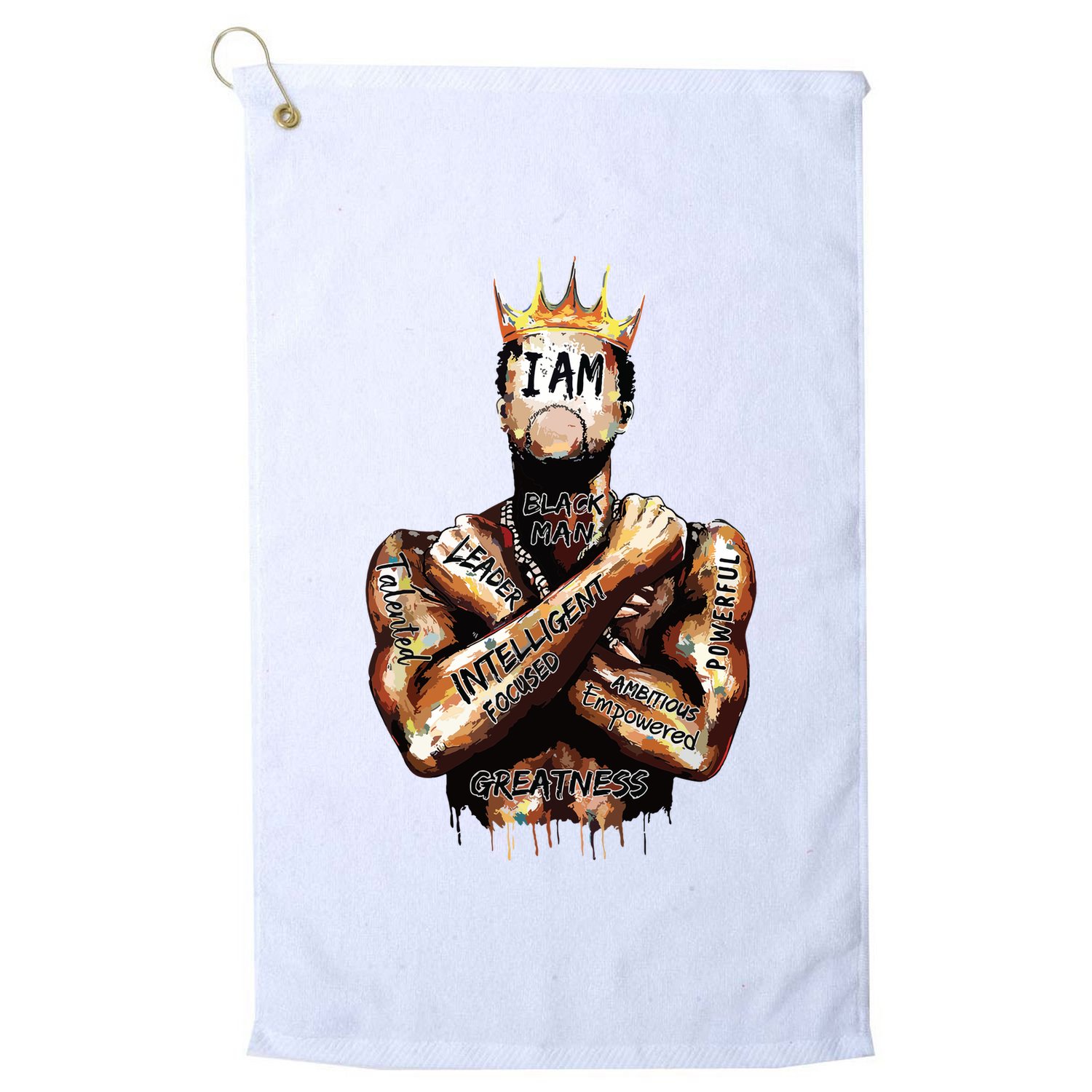 I Am Black Man King Powerful Dad Afro Melanin Black History Golf Towel