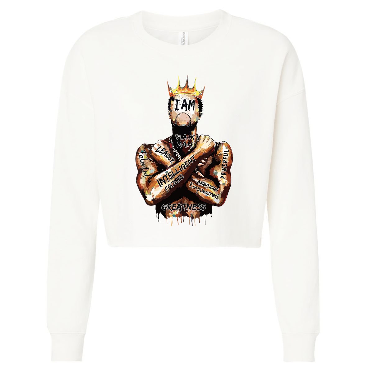 I Am Black Man King Powerful Dad Afro Melanin Black History Cropped Pullover Crew