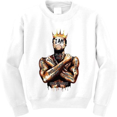 I Am Black Man King Powerful Dad Afro Melanin Black History Kids Sweatshirt