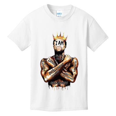 I Am Black Man King Powerful Dad Afro Melanin Black History Kids T-Shirt