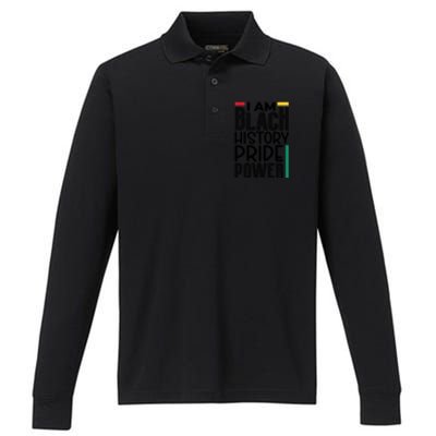 I Am Black History Pride Power Freedom Performance Long Sleeve Polo