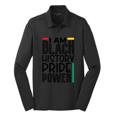 I Am Black History Pride Power Freedom Silk Touch Performance Long Sleeve Polo