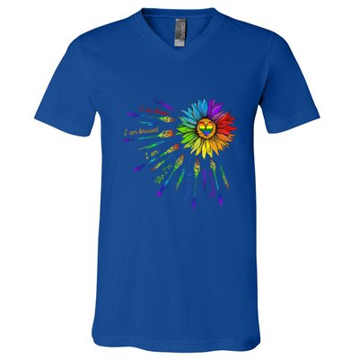 I Am Brave Im Bruised I Am Who Im Meant To Be Lgbt Flowers Cute Gift V-Neck T-Shirt