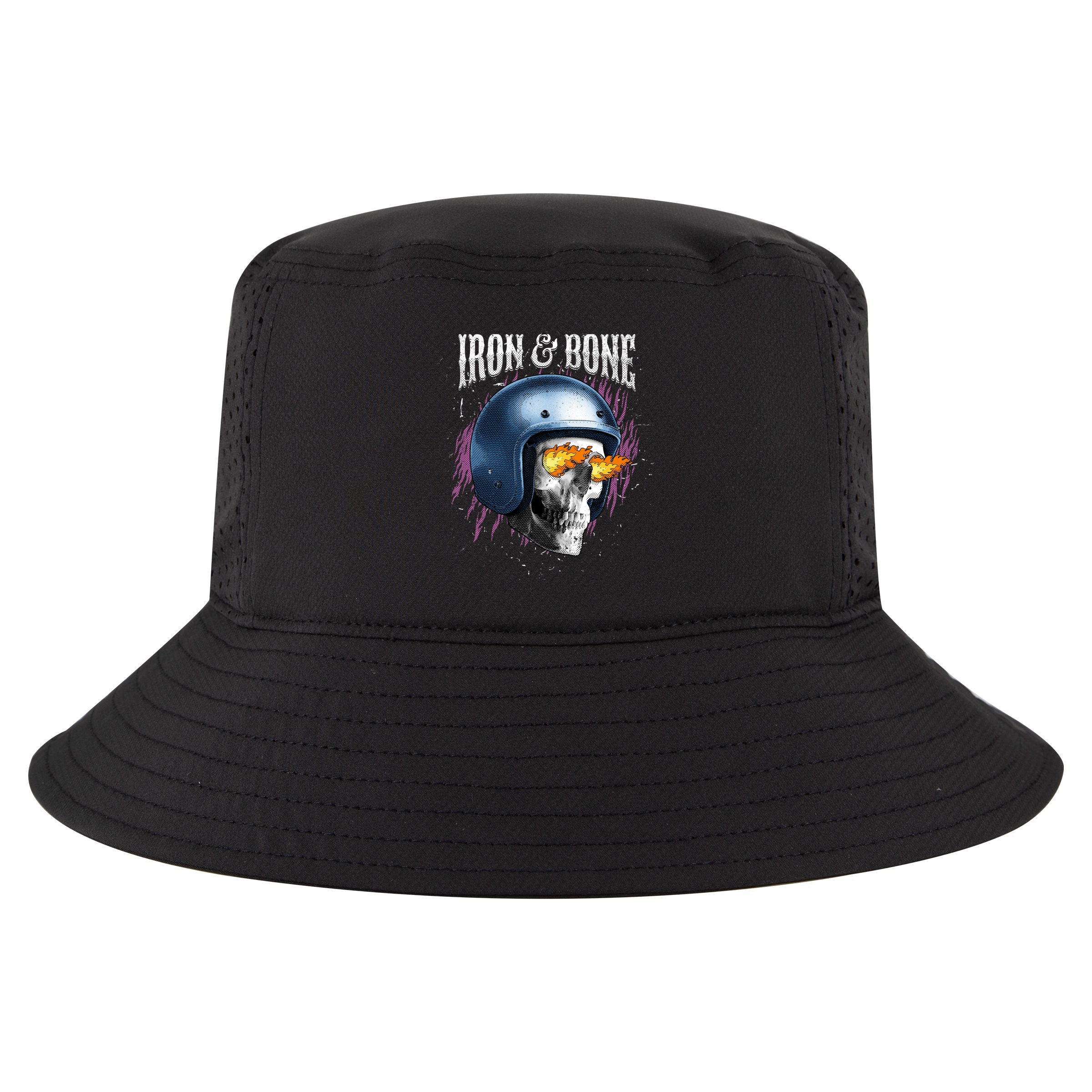 Iron And Bone Skull Biker Flame Cool Comfort Performance Bucket Hat