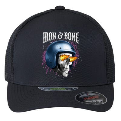 Iron And Bone Skull Biker Flame Flexfit Unipanel Trucker Cap