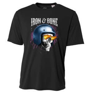 Iron And Bone Skull Biker Flame Cooling Performance Crew T-Shirt