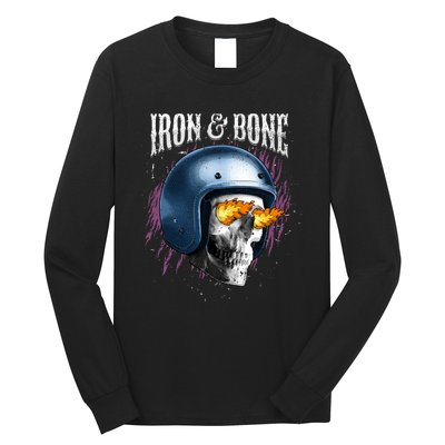 Iron And Bone Skull Biker Flame Long Sleeve Shirt