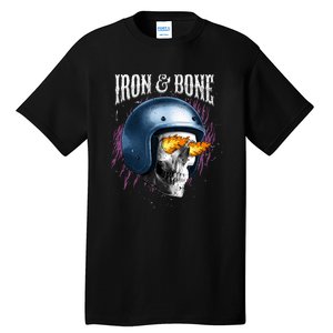 Iron And Bone Skull Biker Flame Tall T-Shirt