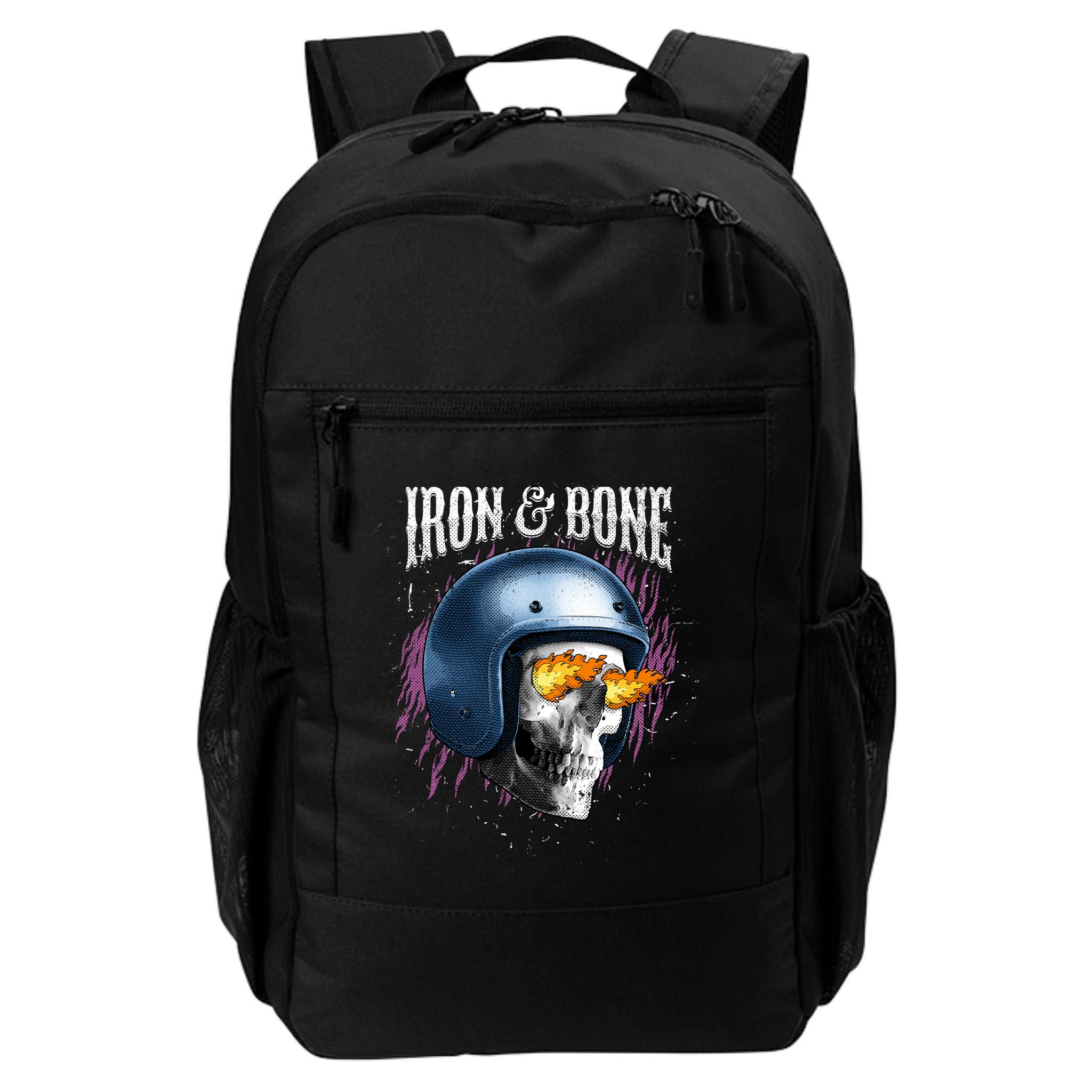 Iron And Bone Skull Biker Flame Backpack