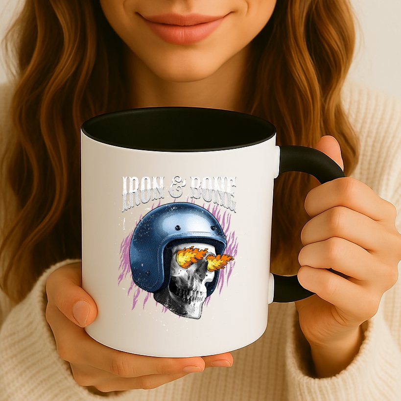 Iron And Bone Skull Biker Flame Mug