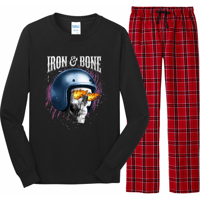 Iron And Bone Skull Biker Flame Long Sleeve Pajama Set