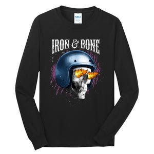 Iron And Bone Skull Biker Flame Tall Long Sleeve T-Shirt