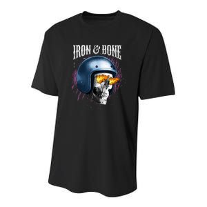 Iron And Bone Skull Biker Flame Youth Performance Sprint T-Shirt