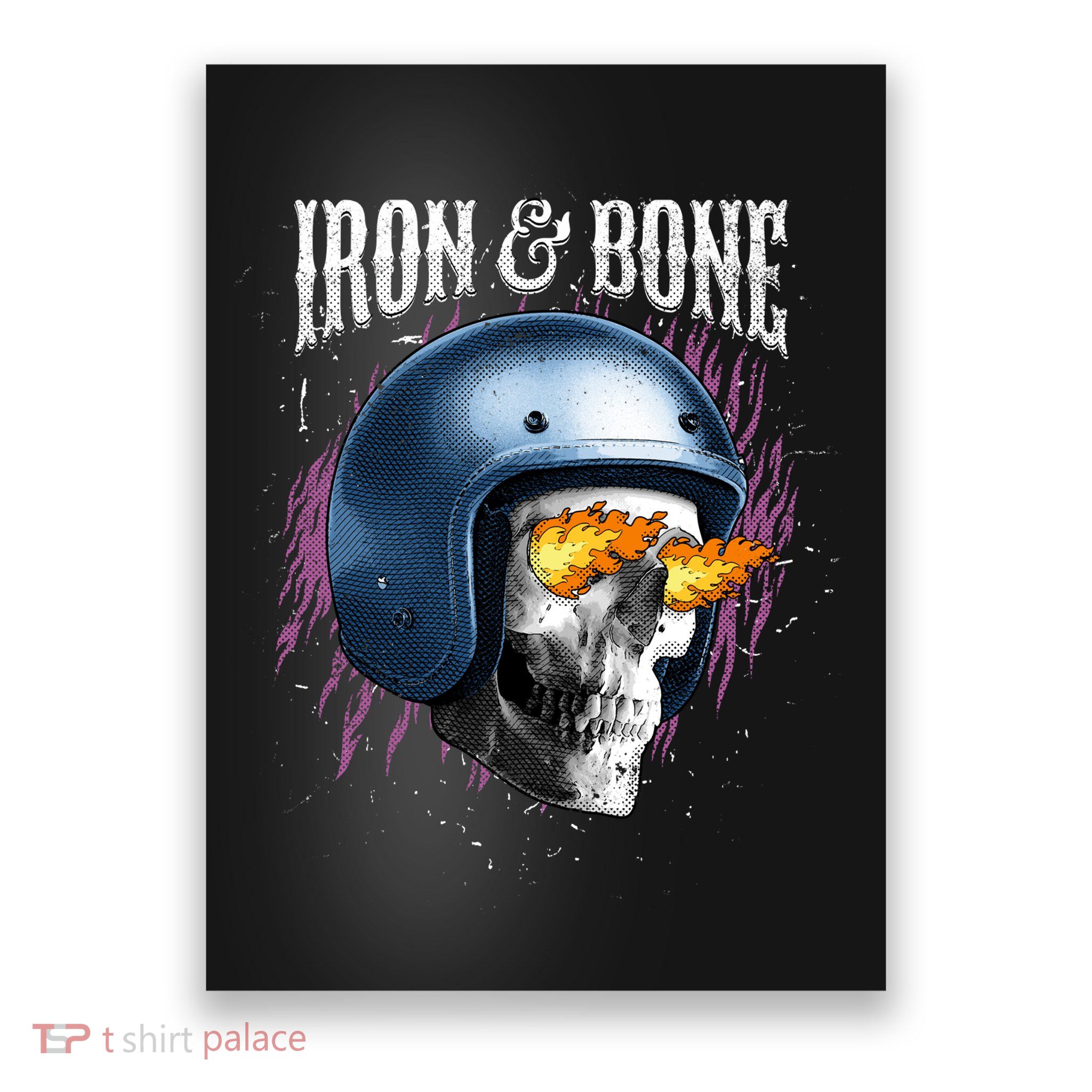 Iron And Bone Skull Biker Flame Poster