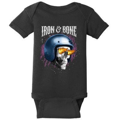 Iron And Bone Skull Biker Flame Baby Bodysuit