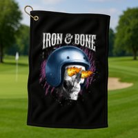 Iron And Bone Skull Biker Flame Golf Towel