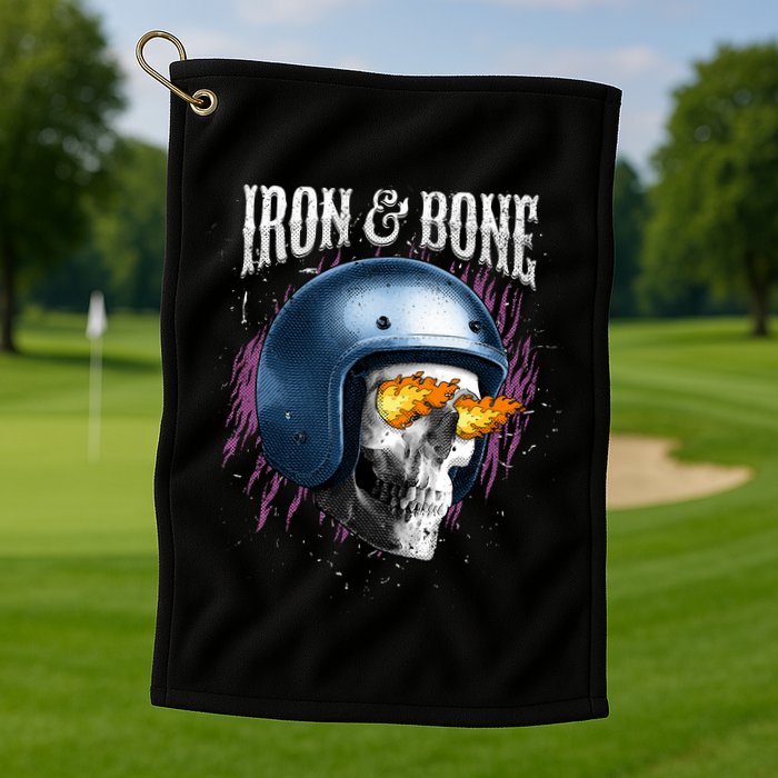 Iron And Bone Skull Biker Flame Golf Towel