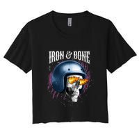 Iron And Bone Skull Biker Flame Women's Crop Top Tee