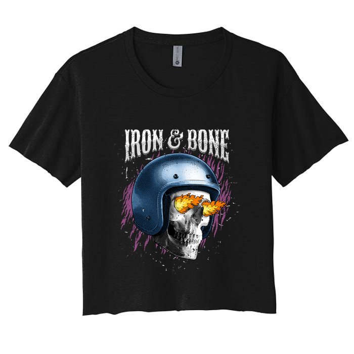 Iron And Bone Skull Biker Flame Women's Crop Top Tee