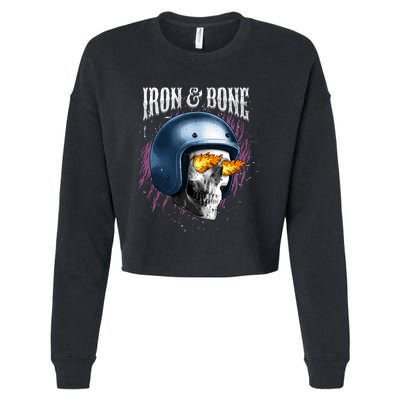 Iron And Bone Skull Biker Flame Cropped Pullover Crew
