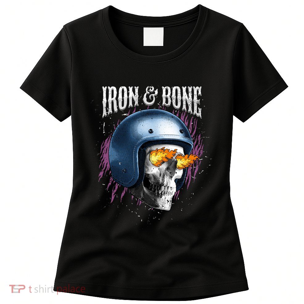 Iron And Bone Skull Biker Flame Womens T-Shirt