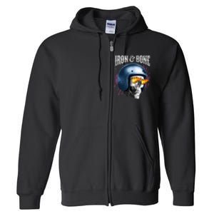 Iron And Bone Skull Biker Flame Full Zip Hoodie