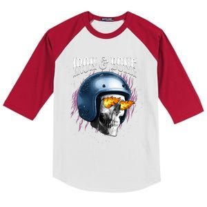 Iron And Bone Skull Biker Flame Kids Colorblock Raglan Jersey