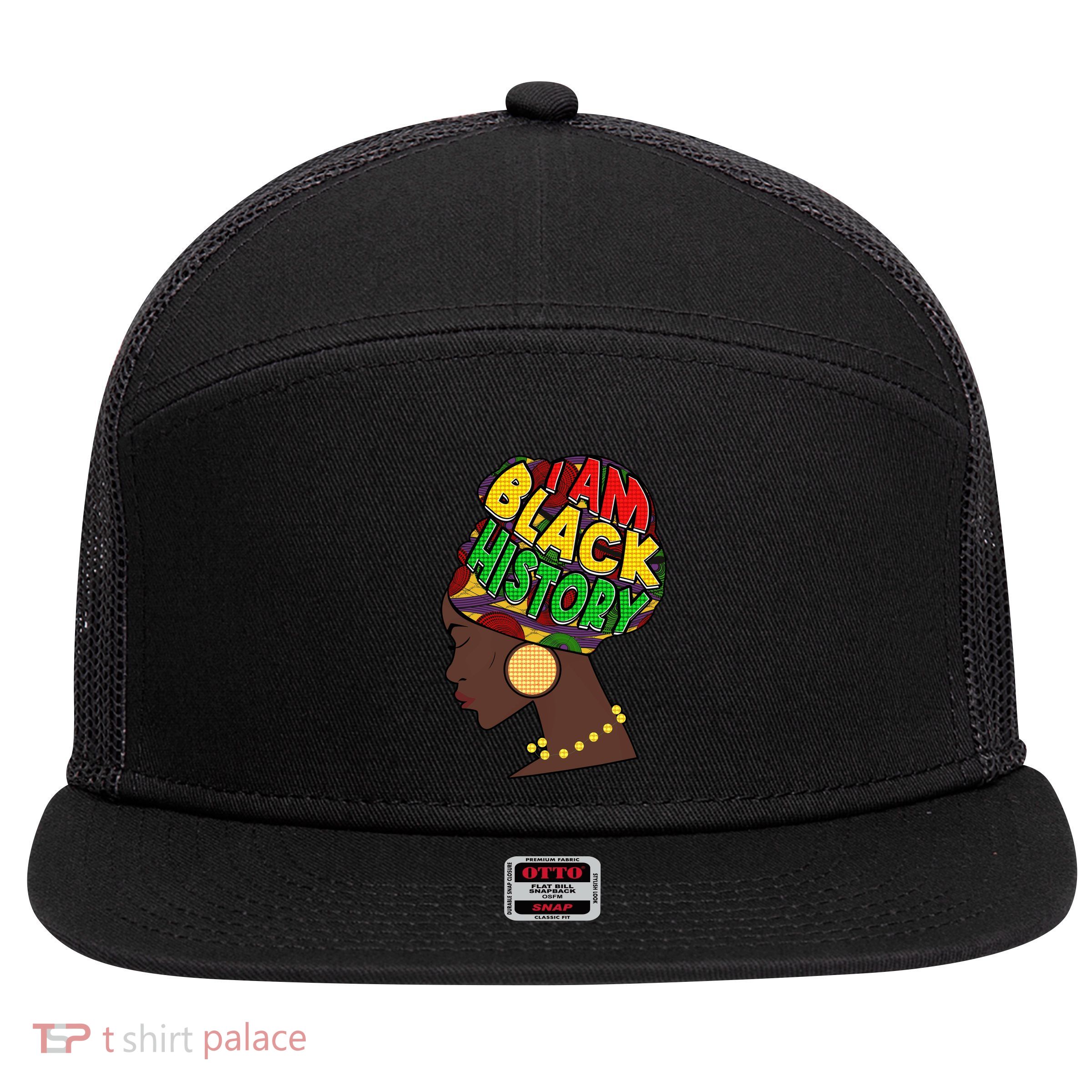 I Am Black History Beautiful Black Woman In Turban 7 Panel Mesh Trucker Snapback Hat