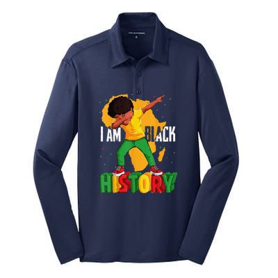 I Am Black History Black History Month Silk Touch Performance Long Sleeve Polo